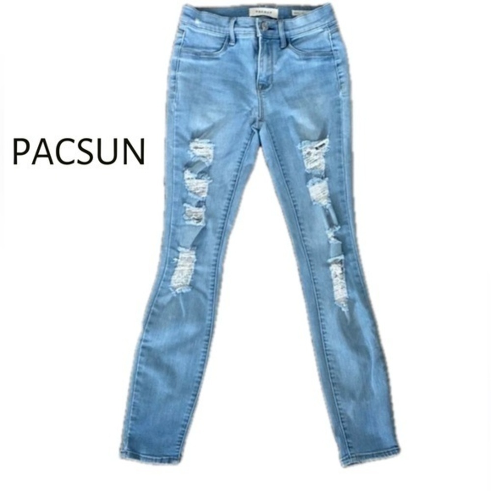 ❤️PacSun Ripped Skinny Jeans Light Blue Wash Size 25